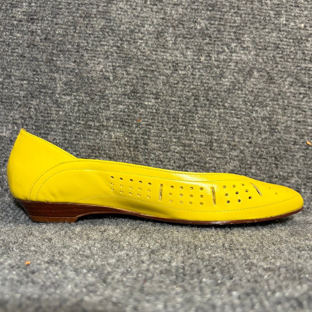 Vintage 80s Calico Yellow Leather Ballet Flats Womens 7 Brazil Perforated - Picture 2 of 9
